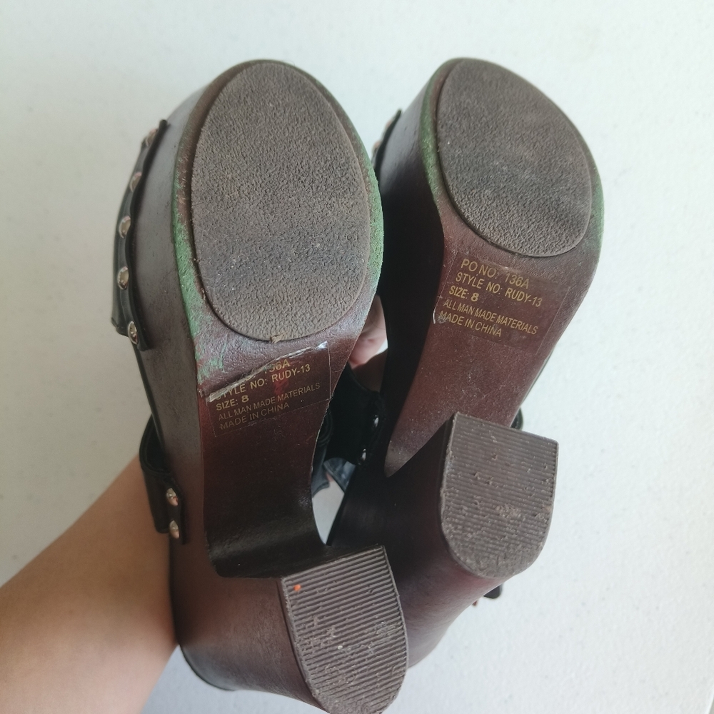 Breckelle's women's platform shoes size 8 Black/brown with open cross toe - Picture 10 of 12